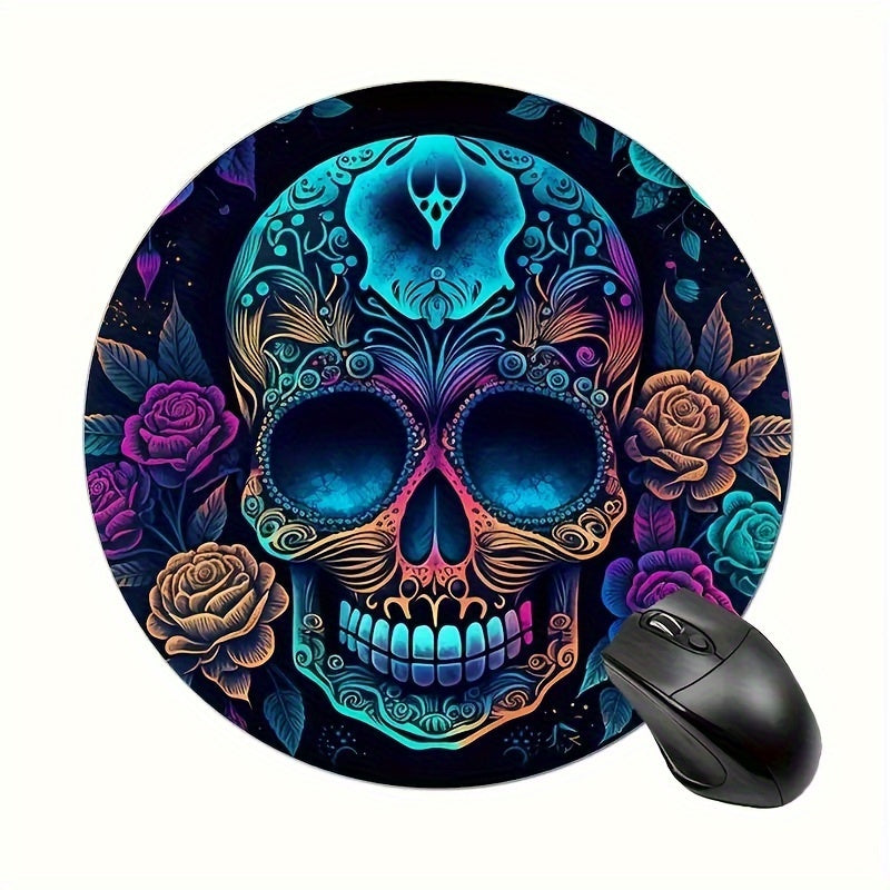 Sugar Skull Round Mouse Pad Non-Slip Rubber Base 7.87 x 7.87 x 0.1 Inch