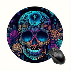 Sugar Skull Round Mouse Pad Non-Slip Rubber Base 7.87 x 7.87 x 0.1 Inch