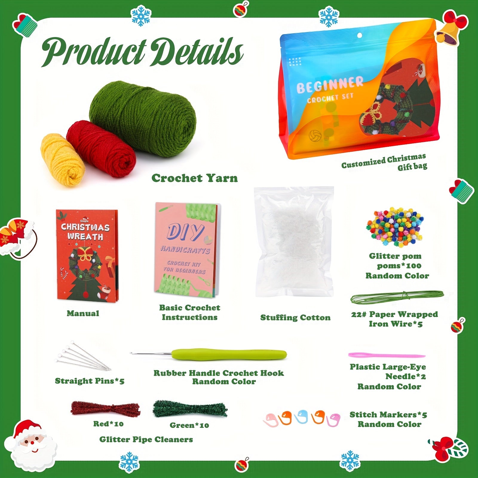 Beginner Crochet Yarn Kit for Adults with English Manual - DIY Cartoon Doll