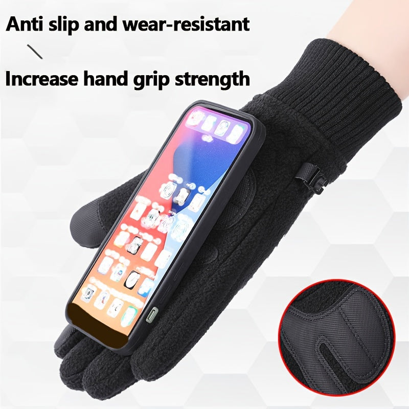 2 Pairs Winter Cycling Gloves Touch Screen Warm Anti Slip Windproof Gloves