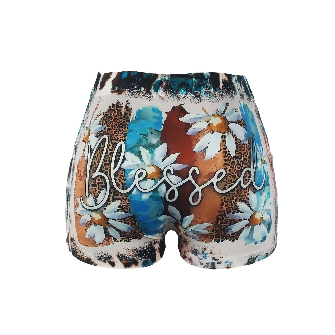 Letter & Floral Print Skinny Shorts for Women