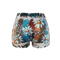 Letter & Floral Print Skinny Shorts for Women