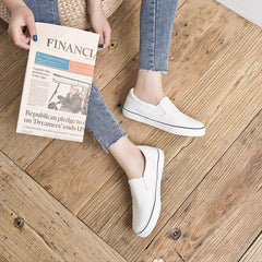 Women's Canvas Slip on Casual Shoes Low Top Round Toe Flat Walking Sneakers