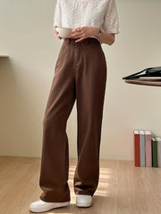 Brown Straight Jeans Non Stretch Casual Denim Pants Women's Jeans