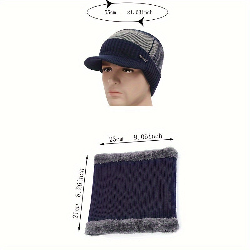Winter Fishing Hat & Neck Gaiter Set Warm Knitted Hat With Velvet