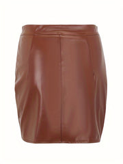 PU Leather Bodycon Pencil Skirts Side Split Mini Skirts
