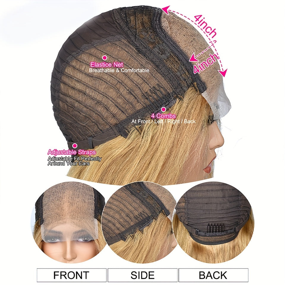 Honey Blonde Straight Lace Front Wig - Glueless Human Hair Wig 30cm