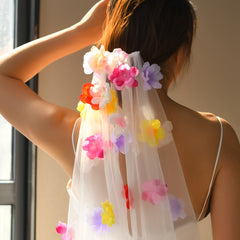 Colorful Flower Bridal Wedding Veil with Hair Comb