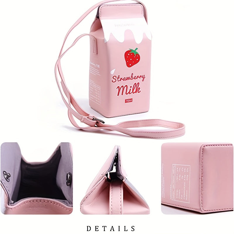 Girls Strawberry Milk Pattern Crossbody Bag Messenger Bag Coin Purse