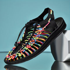 Women's Colorful Woven Rope Slip on Summer Sandals
