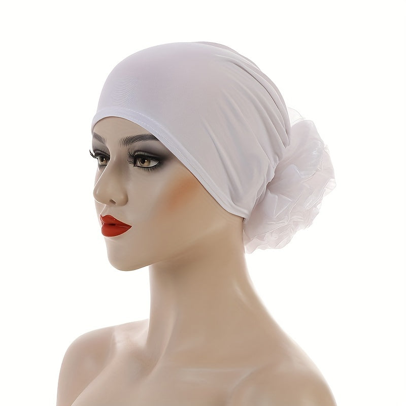 Mesh Flower Inner Cap Turban Elastic Underscarf Bonnet Women Head Wrap