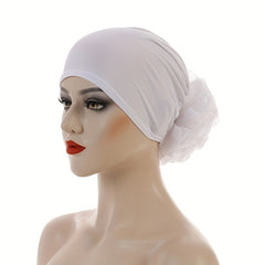 Mesh Flower Inner Cap Turban Elastic Underscarf Bonnet Women Head Wrap