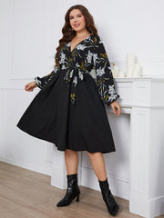 Floral Print Wrap Flared Midi Dress With Belt