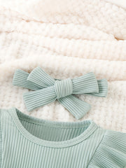 2pcs Baby Girl Ruffle Sleeve Top & Flared Pants Set