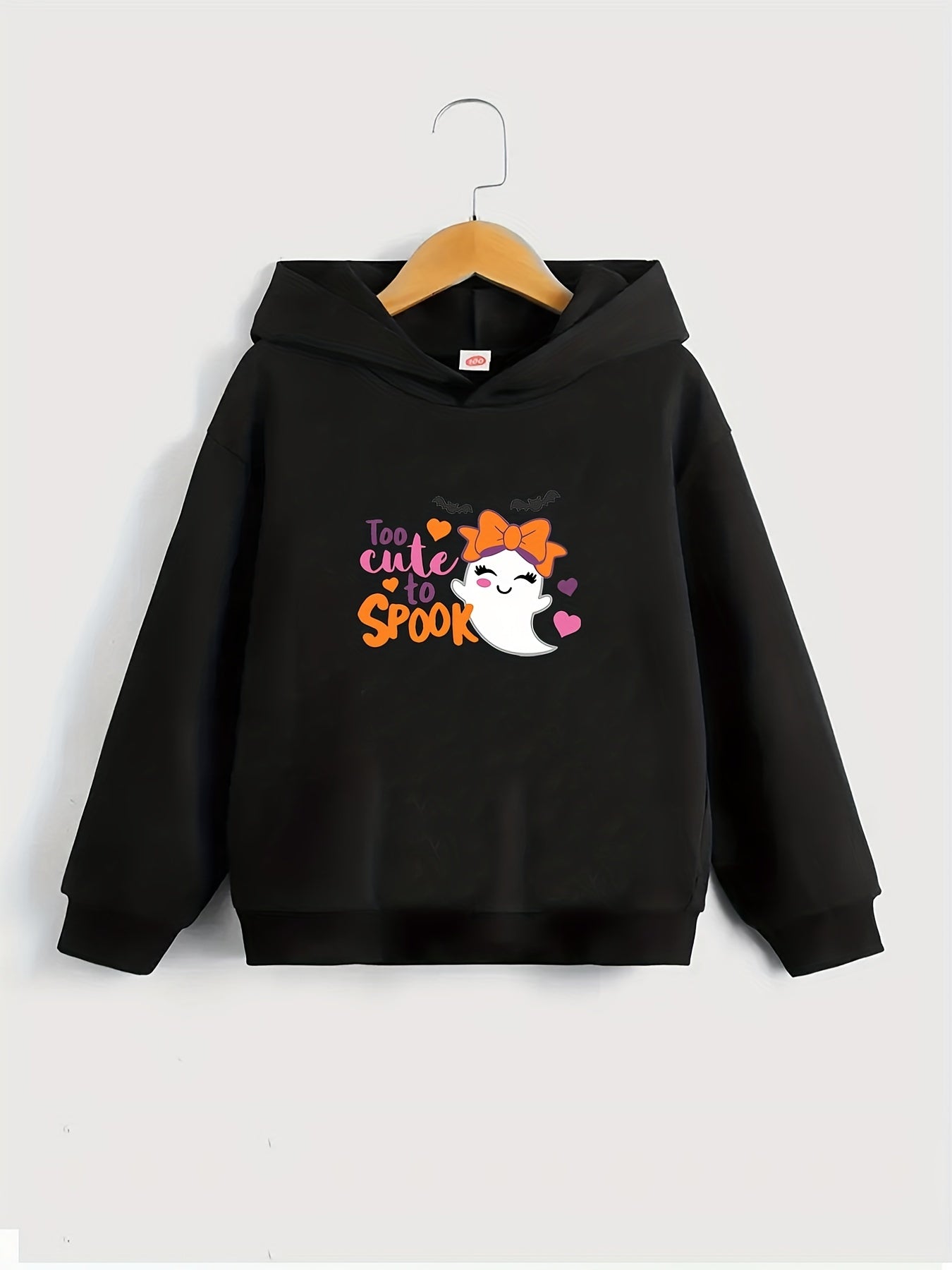 Girls Little Ghost Print Hooded Sweatshirt Top