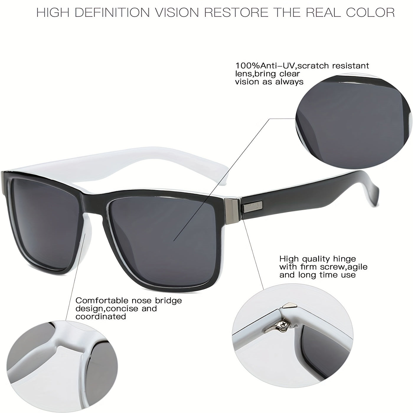 Men's Vintage Polarized Sunglasses Retro Square Frame Mixed Sun Glasses