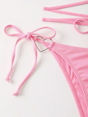 Heart Linked Halter Neck Rib Knit Bikini Set