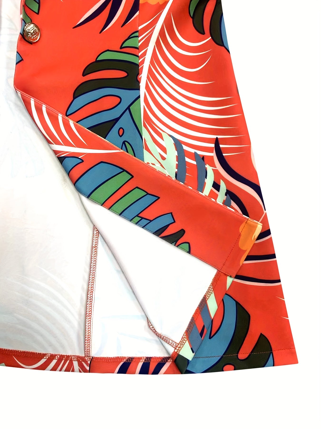 3 Pcs Plus Size Casual Blazer Set Women's Plus Tropical Print Long Sleeve