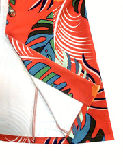 3 Pcs Plus Size Casual Blazer Set Women's Plus Tropical Print Long Sleeve