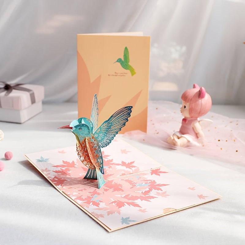 3D Birthday Greeting Card Maple Leaf Bird Paper Carving Creative Gift