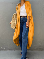 Solid Cover Up Shirt V Neck Loose Fit Non Stretch Beachwear Kimono