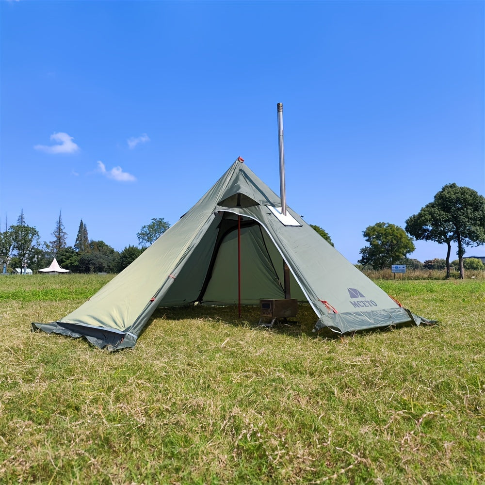 Large Pyramid Heat Tent 4 Seasons Camping Tent with Smoke Window Fireproof Cloth