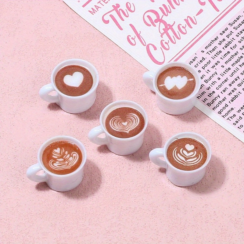 5 Mini Coffee Cups Heart & Star Patterns Mixed Colors ABS Model