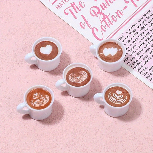 5 Mini Coffee Cups Heart & Star Patterns Mixed Colors ABS Model