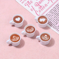 5 Mini Coffee Cups Heart & Star Patterns Mixed Colors ABS Model