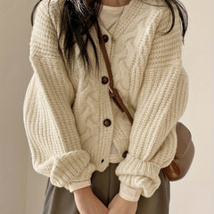 Chunky Knit Cardigan Long Sleeve Vintage Style Fall Winter Women's Clothing