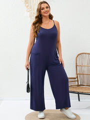 Casual Jumpsuit Women's Plus Plain V Neck Wide Leg Medium Stretch Cami