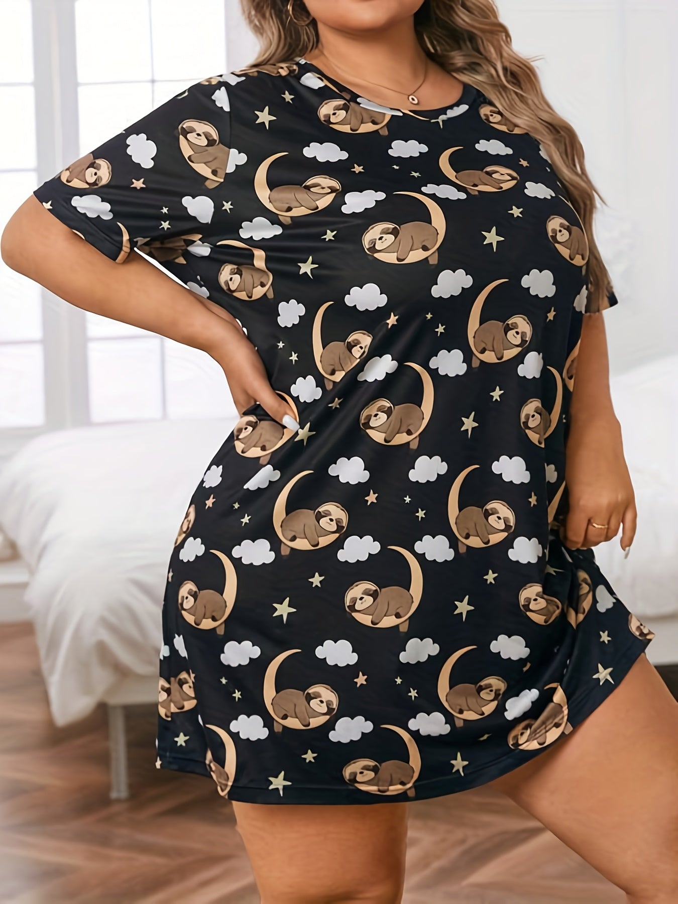 Women's Plus Sloth & Cloud Print Short Sleeve Nightdress