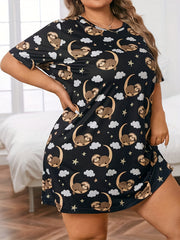 Women's Plus Sloth & Cloud Print Short Sleeve Nightdress