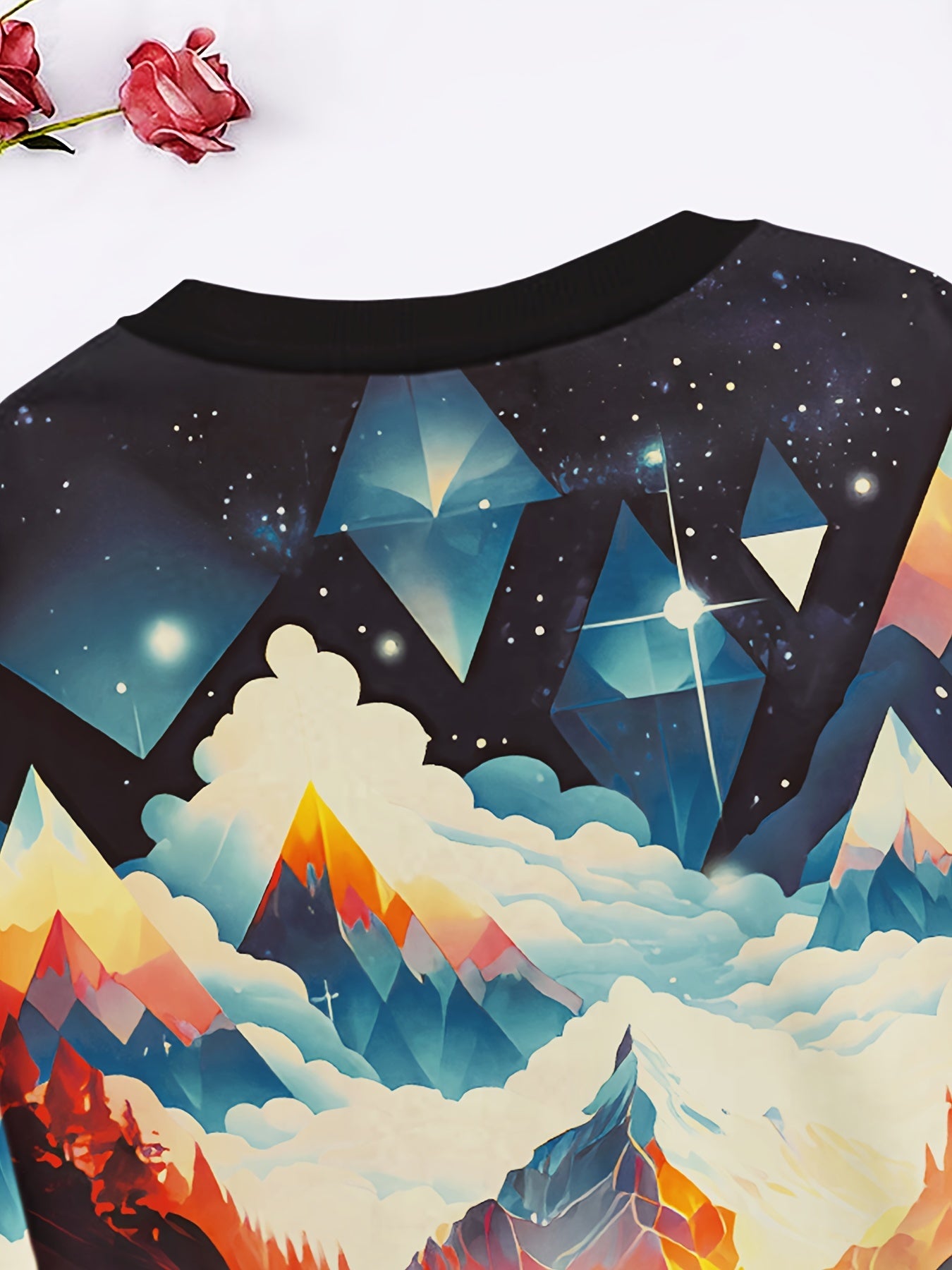 Dreamy Diamond Mountain In The Clouds Pattern Long Sleeve Crew Neck Sweatshirt