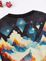 Dreamy Diamond Mountain In The Clouds Pattern Long Sleeve Crew Neck Sweatshirt