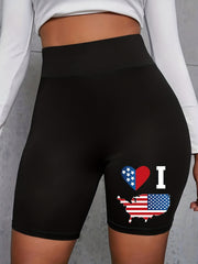 Independence Casual Shorts Women's Plus Flag Print Biker Shorts