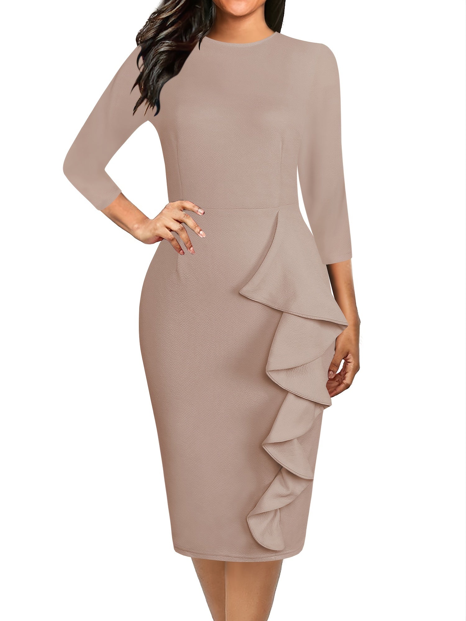 Half Sleeve Bridesmaid Dress Crew Neck Knee Length Dress For Party