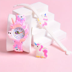 Pony Girls' Watch 3pcs Set 3D Cartoon Pony Girls' Watch Soft Silicon Strap