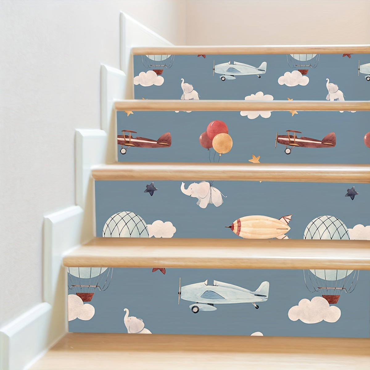 7pcs Transportation Staircase Sticker - Airplane Hot Air Balloon Airship