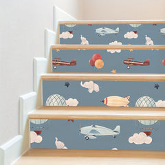 7pcs Transportation Staircase Sticker - Airplane Hot Air Balloon Airship