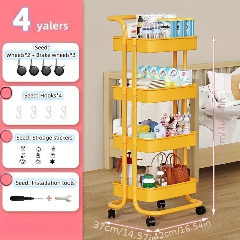 4 Tier 3 Tier Small Cart Rack Floor Living Room with Wheels