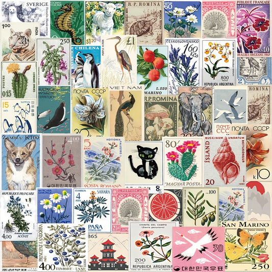 50pcs Vintage Waterproof Stickers for DIY Projects - Assorted Cartoon D