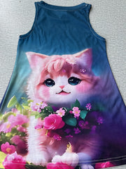 Cat Graphic Princess Dress for Girls