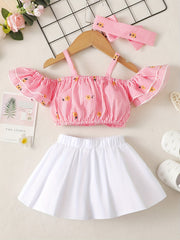 3pcs Newborn Baby Girls Off Shoulder Top & Skirt Set Clothes