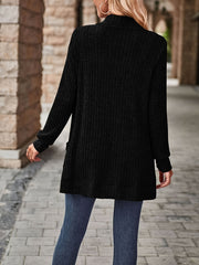 Solid Ribbed Long Sleeve Open Front Knit Cardigan