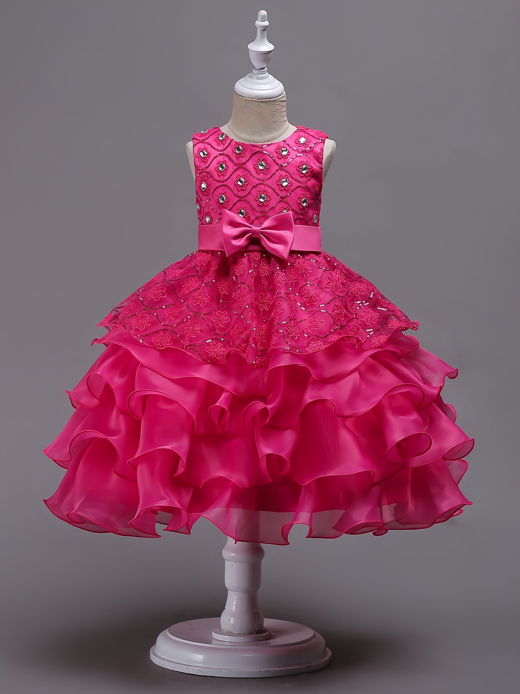 Girls Floral Embroidery Bowknot Sleeveless Princess Dress