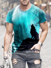 Wolf 3d Pattern Print Men's Short Sleeve Comfy T shirt Graphic Tee