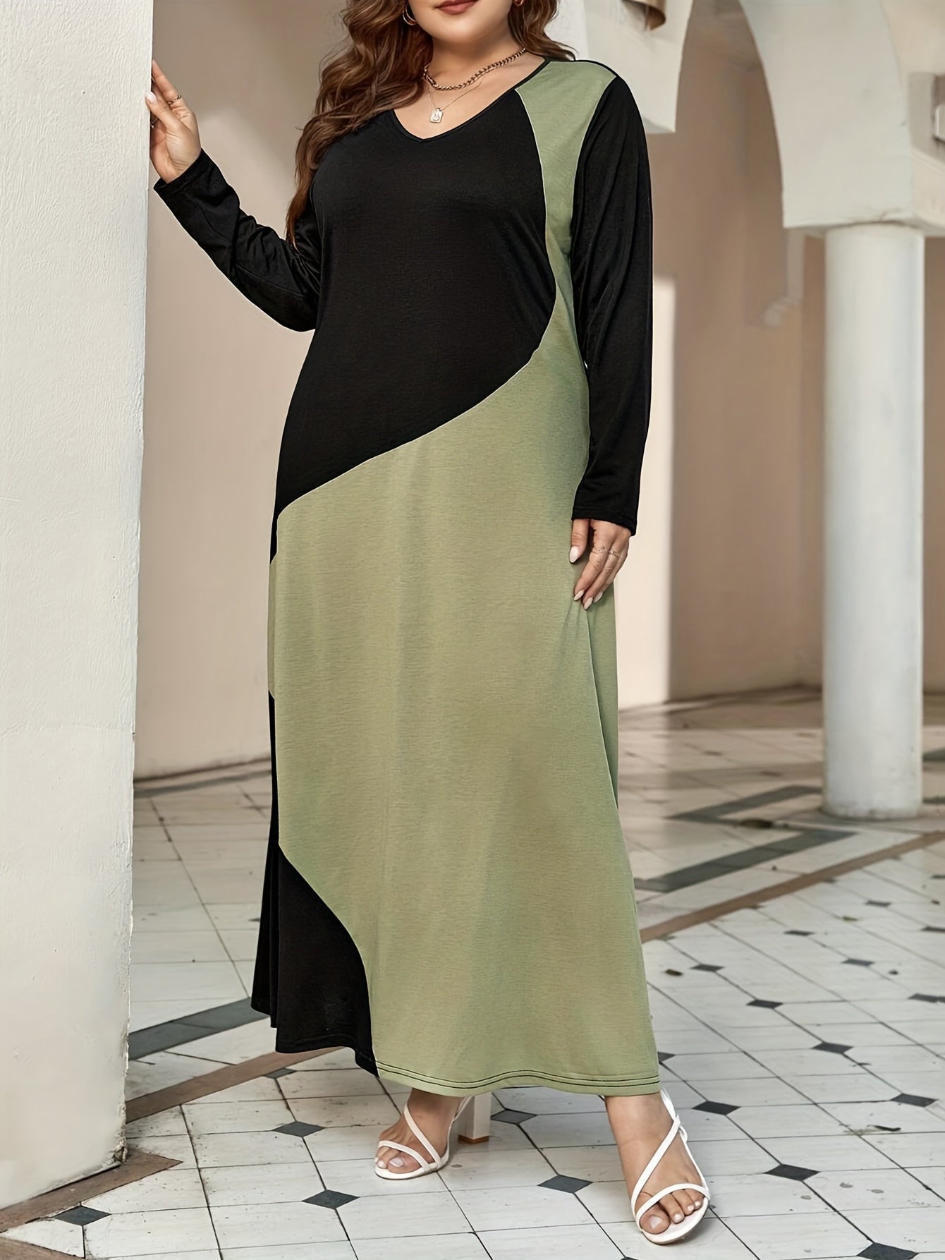 Colorblock V-Neck Maxi Dress