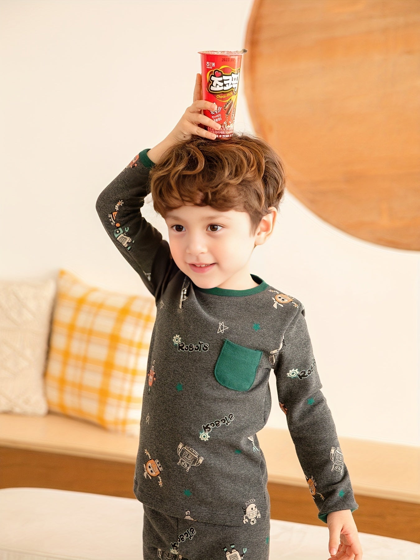 Boys 2pcs Robot Printed Lounge Wear Pajama Set