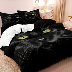 3pcs Cat Print Duvet Cover Set Soft Comfortable Bedding Set